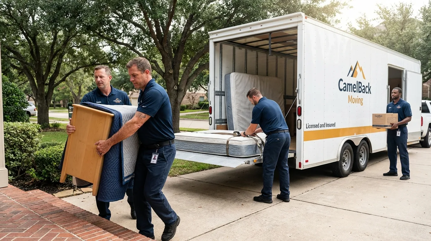 Crew loading residential truck for cross-state move from Williston, FL
